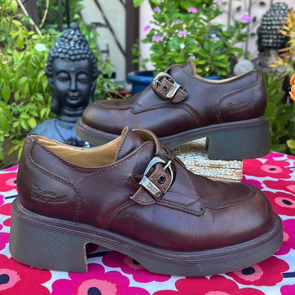 🏴󠁧󠁢󠁥󠁮󠁧󠁿 Vintage Dr. Martens MIE Chunky Heel Monk Strap Loafers UK 5